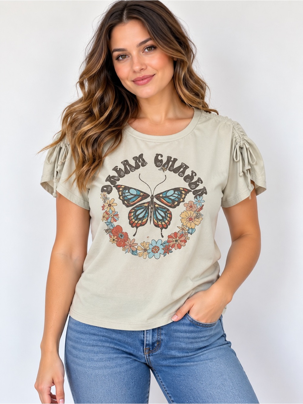 Belle Du Jour Cream Butterfly Graphic Tee